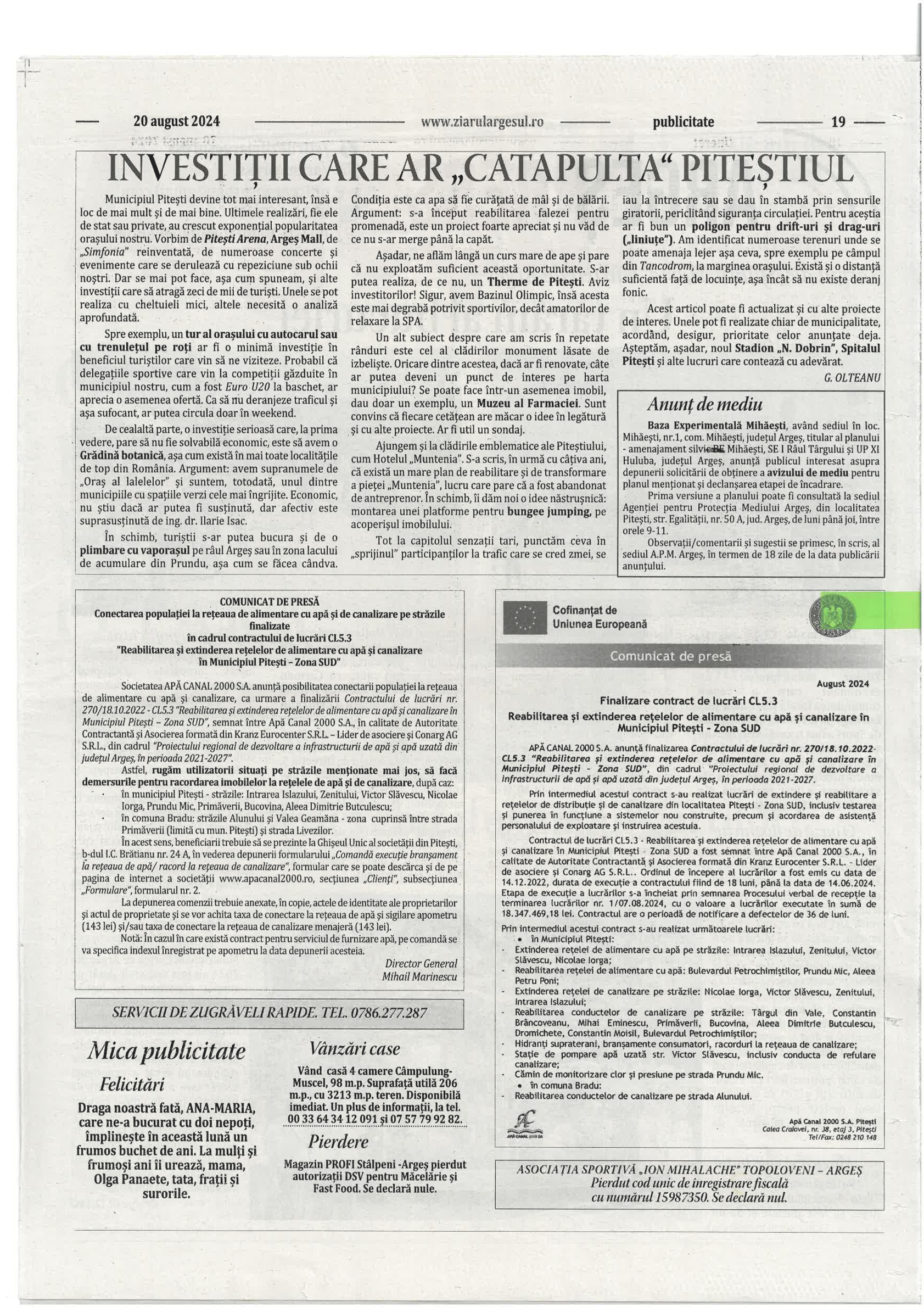 Articol finalizare lucrări - Argesul